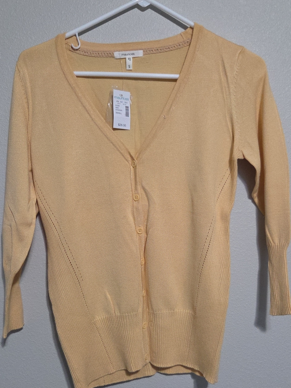 Maurices Light Yellow V-Neck Button Cardigan